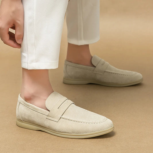 Social Suede Driving Shoes Genuine Leather Men Casual Shoes Luxury Brand Soft Men Loafers Moccasins Slip on Leisure Walking Shoe