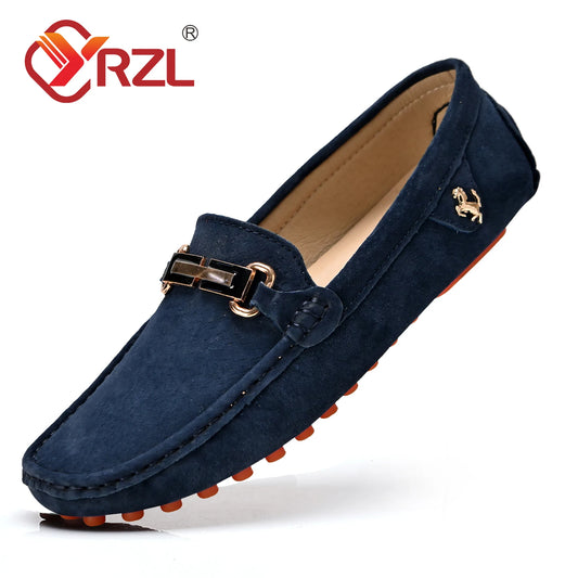 YRZL Size 48 Loafers Men Luxury Brand Moccasins Shoes Men Suede Leather Loafers Shoes Slip on Non-slip Driving Loafers for Men