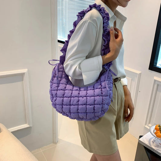 Women Bubble Cloud Bag Solid Quilted Padded Handbag Creative Big Purse Zipper Closure Adjustable Shoulder Strap for Party Summer