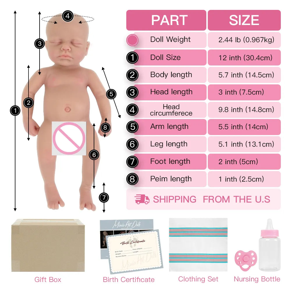 12" Boy Micro Preemie Full Body Silicone  Baby Doll Lifelike Mini Reborn Doll Surprice Children Anti-Stress My Melody